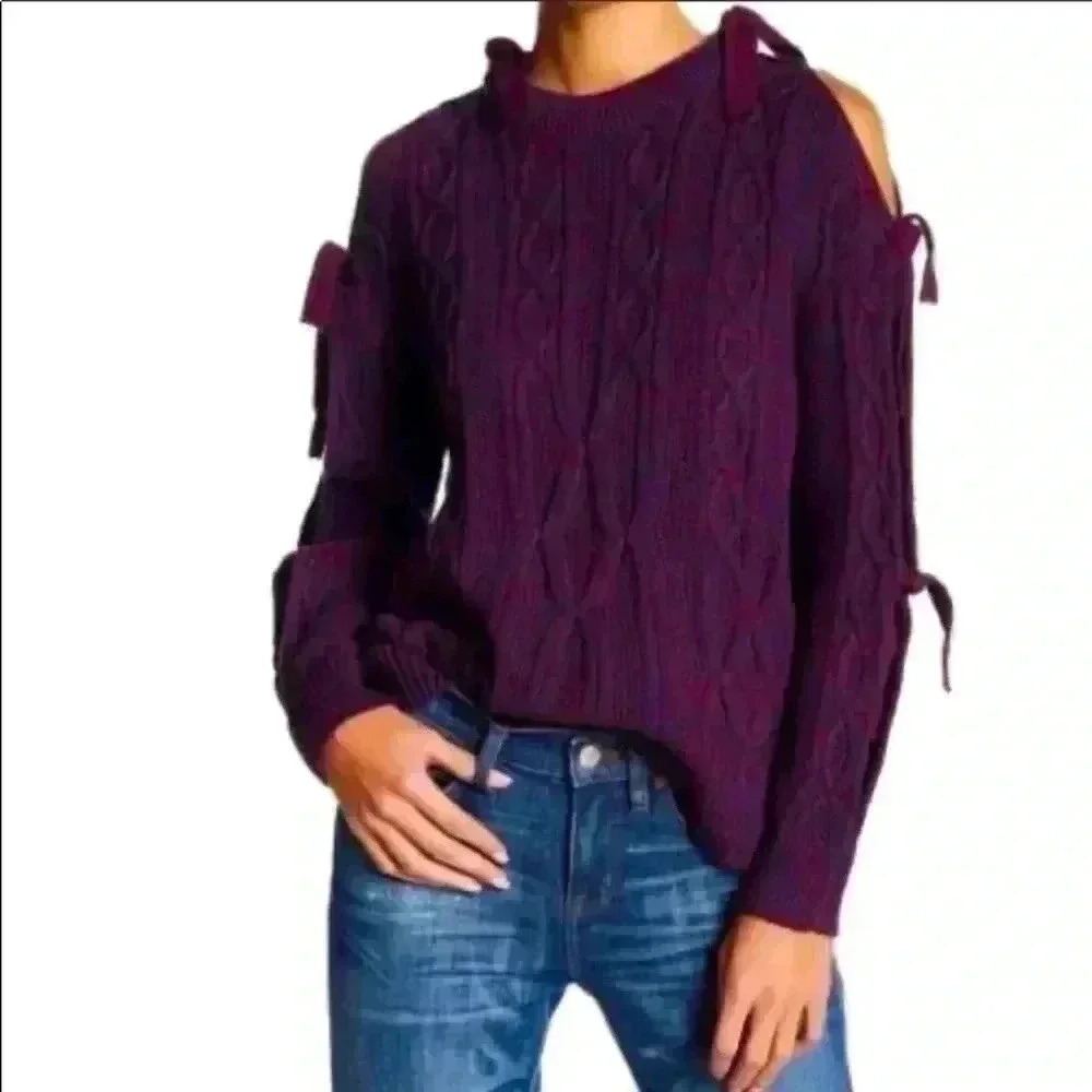 PROJECT NAADAM Cotton Blend Chunky Knit Tie Sleeves Pullover Sweater Top